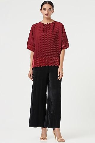 red pleated polyester top