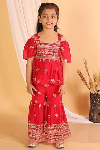 red-polyester-sharara-set-for-girls