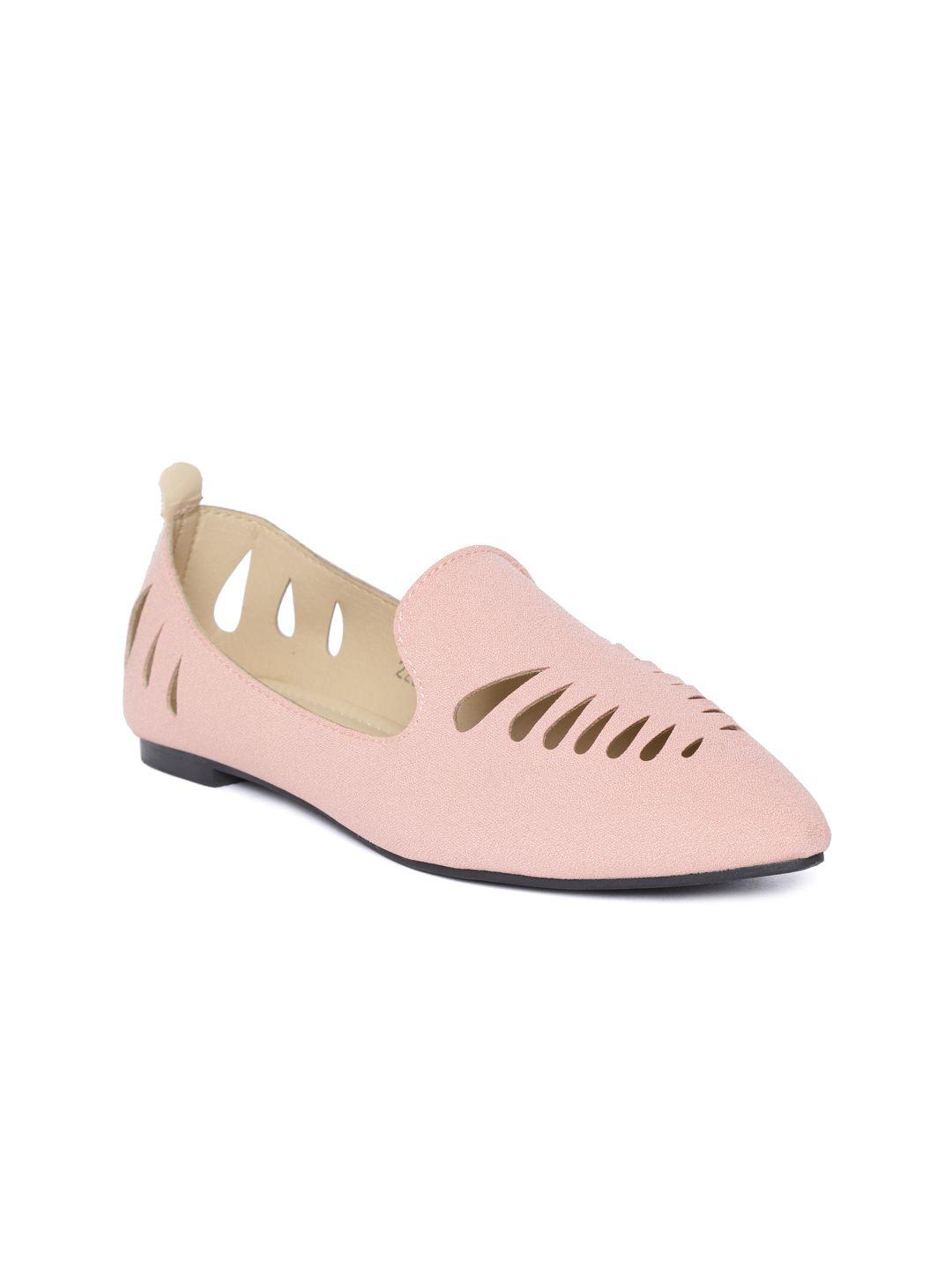 red pout women pink solid laser cuts flats