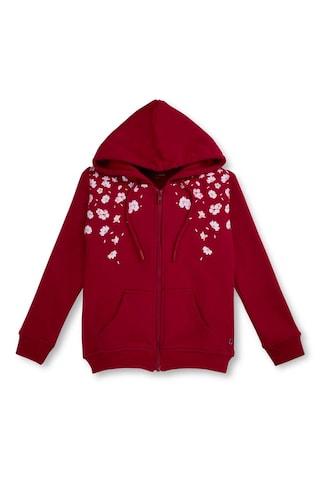 red print casual full sleeves regular hood girls regular fit jacket