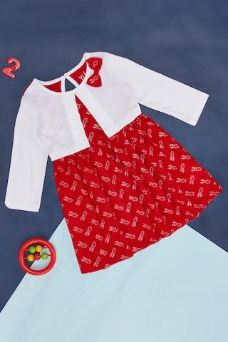 red print casual full sleeves round neck baby regular fit dress