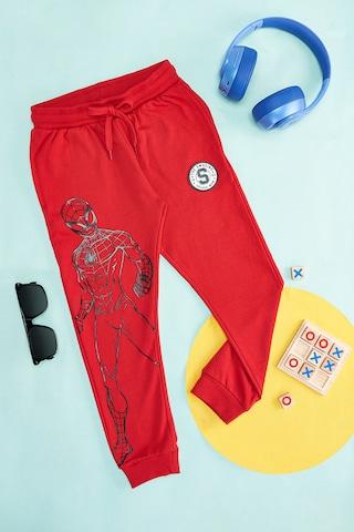 red print full length mid rise casual boys regular fit track pants