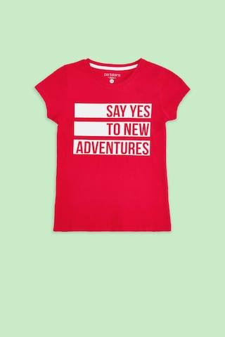 red printed casual half sleeves round neck girls regular fit t-shirt