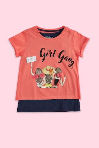 red printed casual short sleeves round neck girls regular fit t-shirt