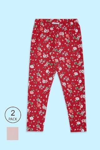 red printed full length mid rise casual girls regular fit pack of 2 leggings