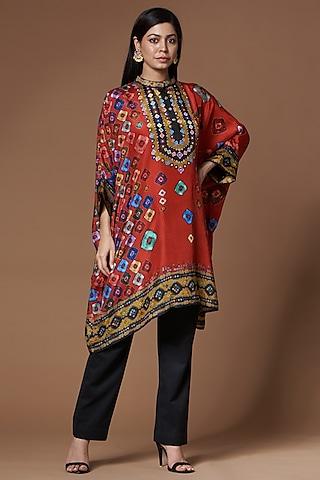 red printed tunic in silk