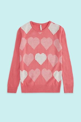 red printed winter wear full sleeves round neck girls regular fit sweater