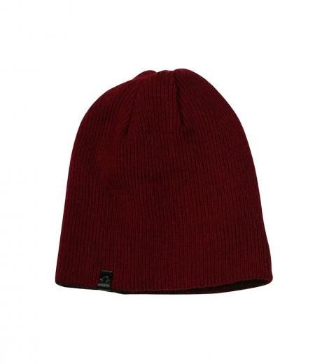 red reversible short knit cuff beanie