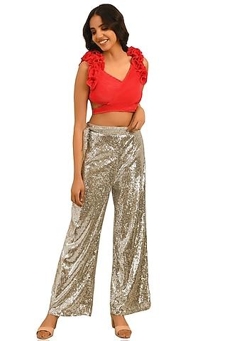 red satin pleated top