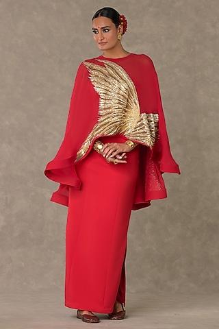 red scuba gown with cape