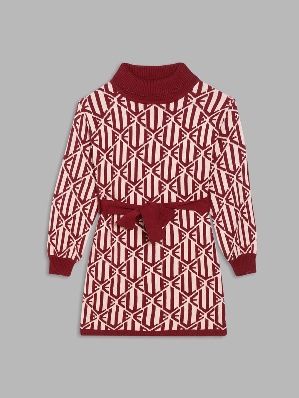 red self-design turtle neck sweater