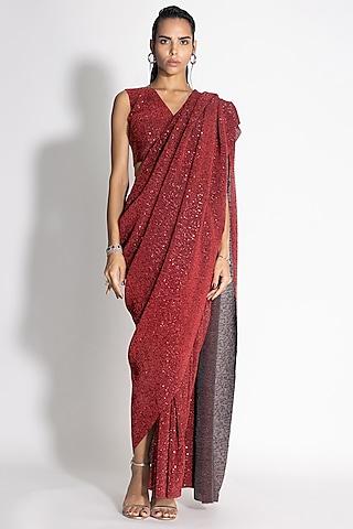 red sequins draped saree