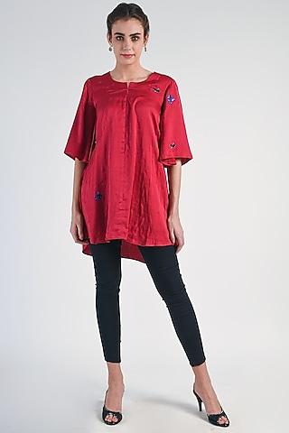 red sequins embroidered tunic