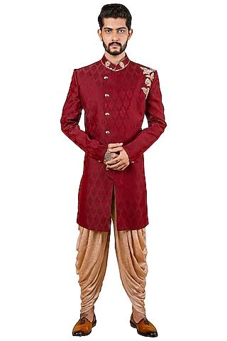 red sherwani with embroidered collar