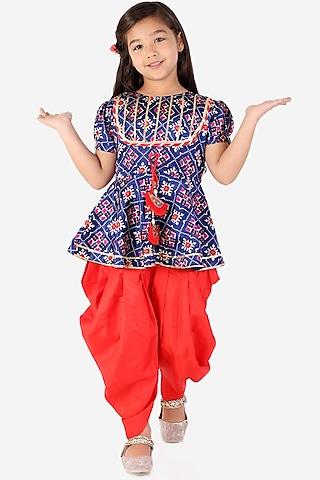 red silk blend dhoti set for girls