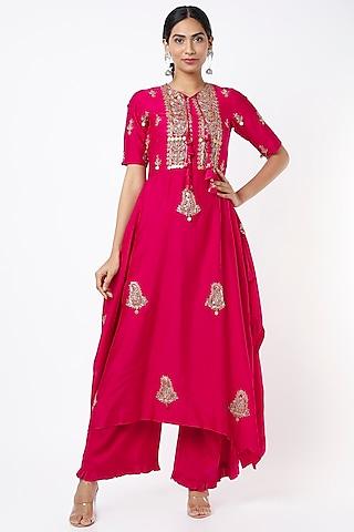 red silk embroidered tunic set