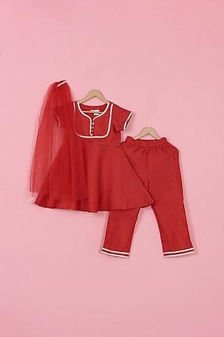 red silk kurta set for girls