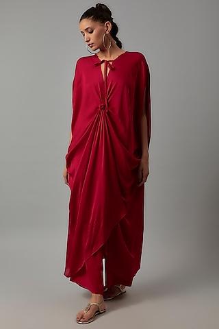 red silk tunic set