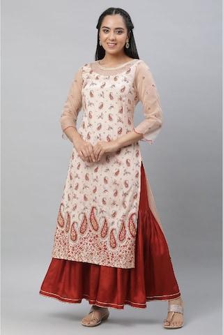 red solid ankle-length ethnic women loose fit sharara