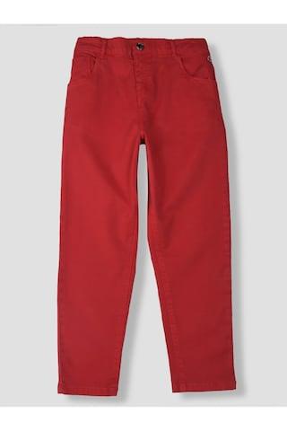 red solid full length casual girls regular fit trousers