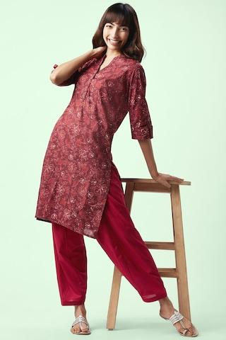red solid full length casual women regular fit salwar