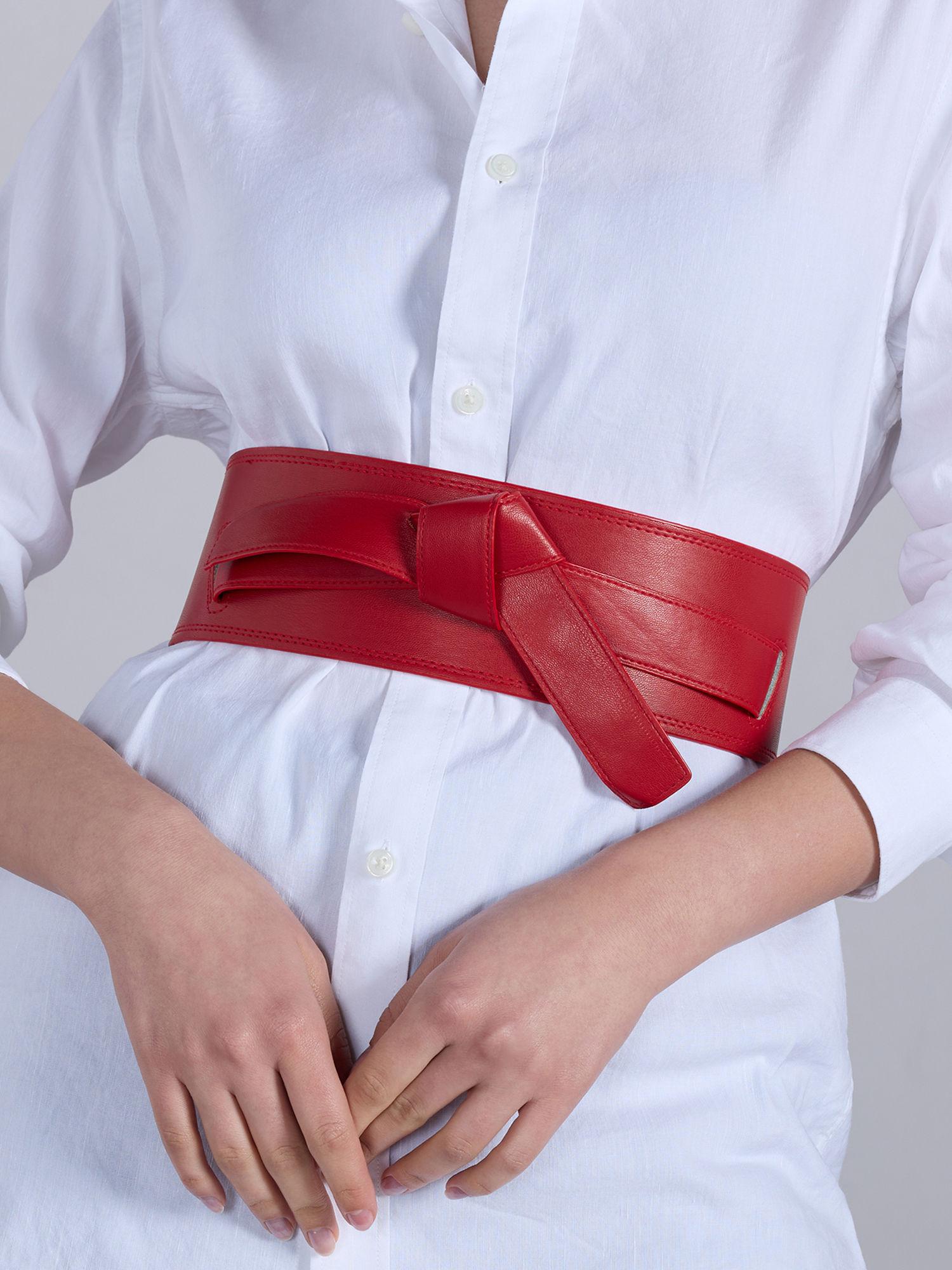 red solid knot detail broad waist belt