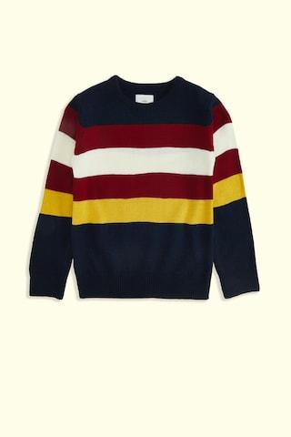 red stripe casual full sleeves crew neck boys regular fit sweater