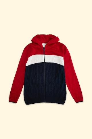 red stripe casual full sleeves regular hood boys regular fit sweater