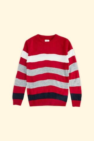 red stripe casual full sleeves round neck boys regular fit sweater