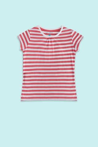 red stripe casual half sleeves round neck girls regular fit t-shirt