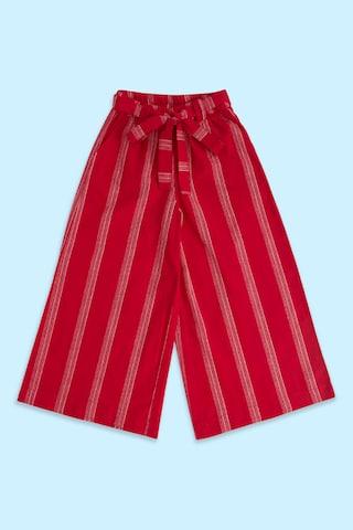red stripe full length casual girls regular fit pants