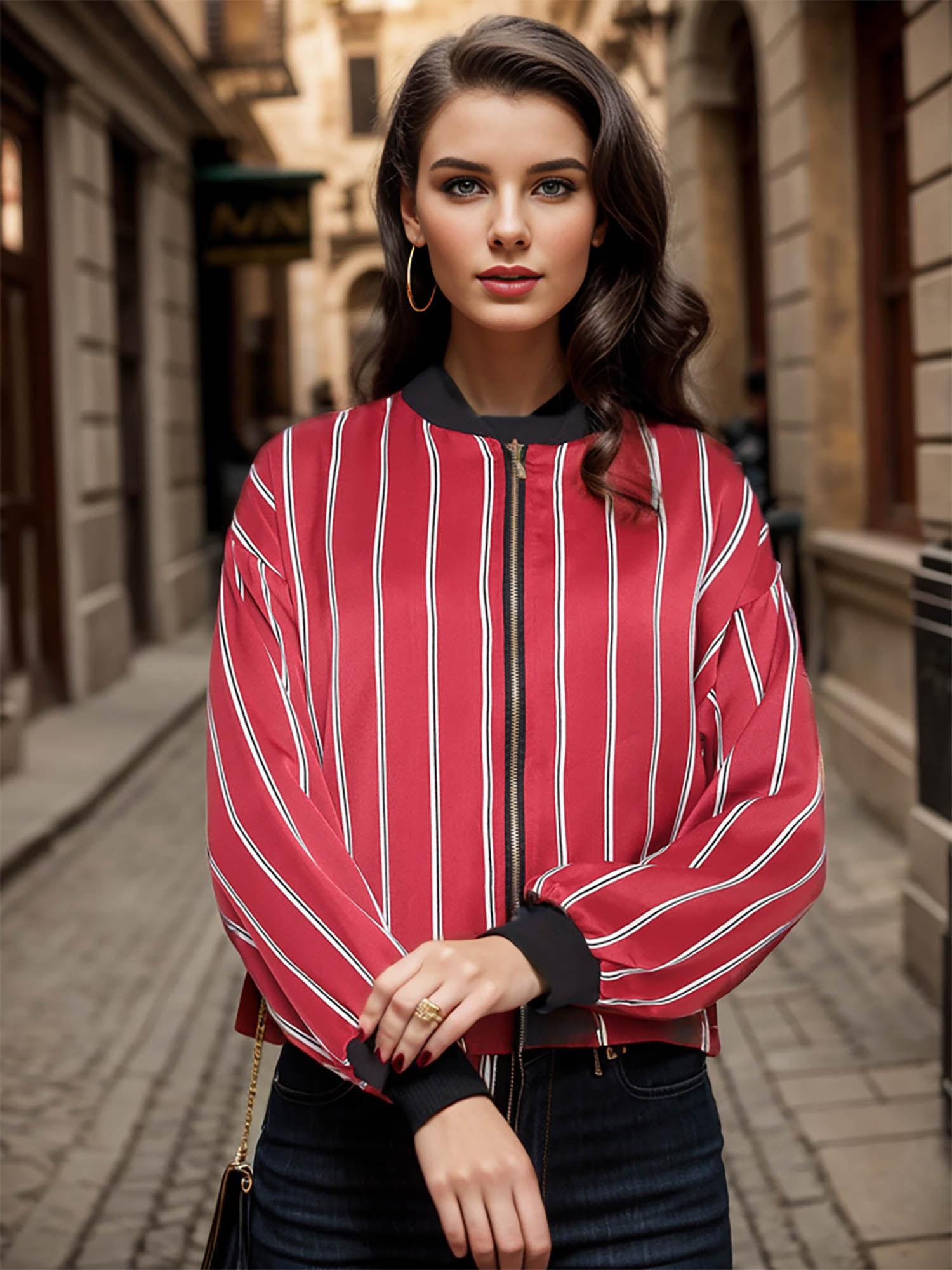 red striped bomber jacket