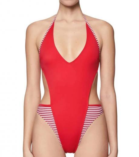 red striped one piece swimsuit
