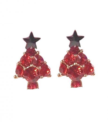 red stylish christmas tree earrings