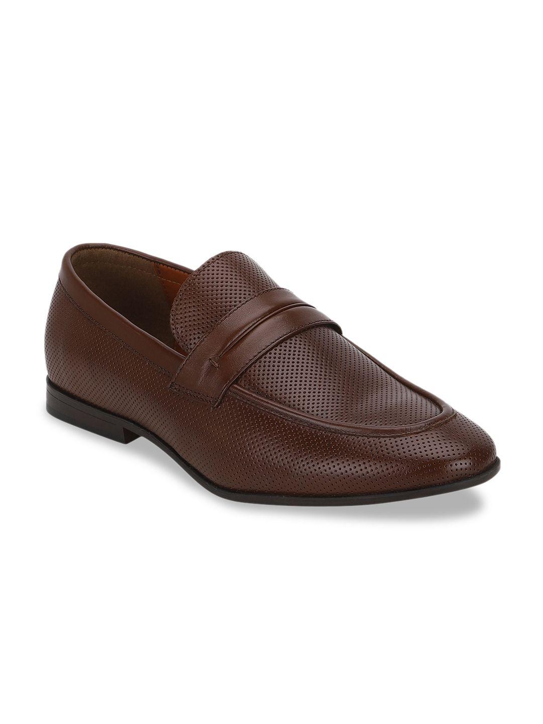 red tape men brown solid leather formal loafers