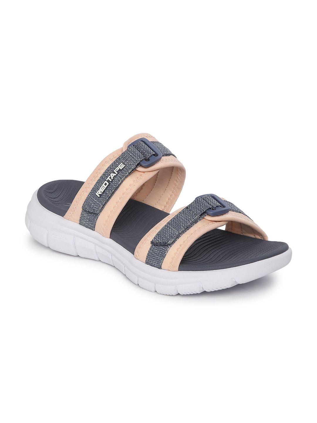 red tape women navy blue & peach-coloured colourblocked sports sandals