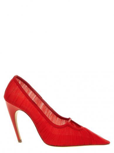 red tulle pumps