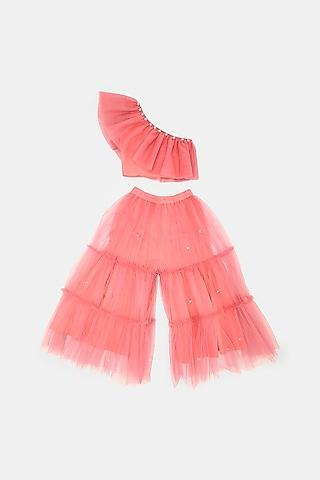 red tulle sharara set for girls