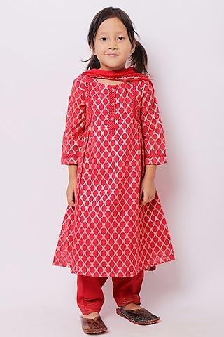 red viscose cotton kurta set for girls