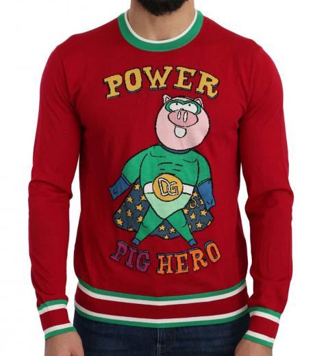 red wool silk pig year sweater
