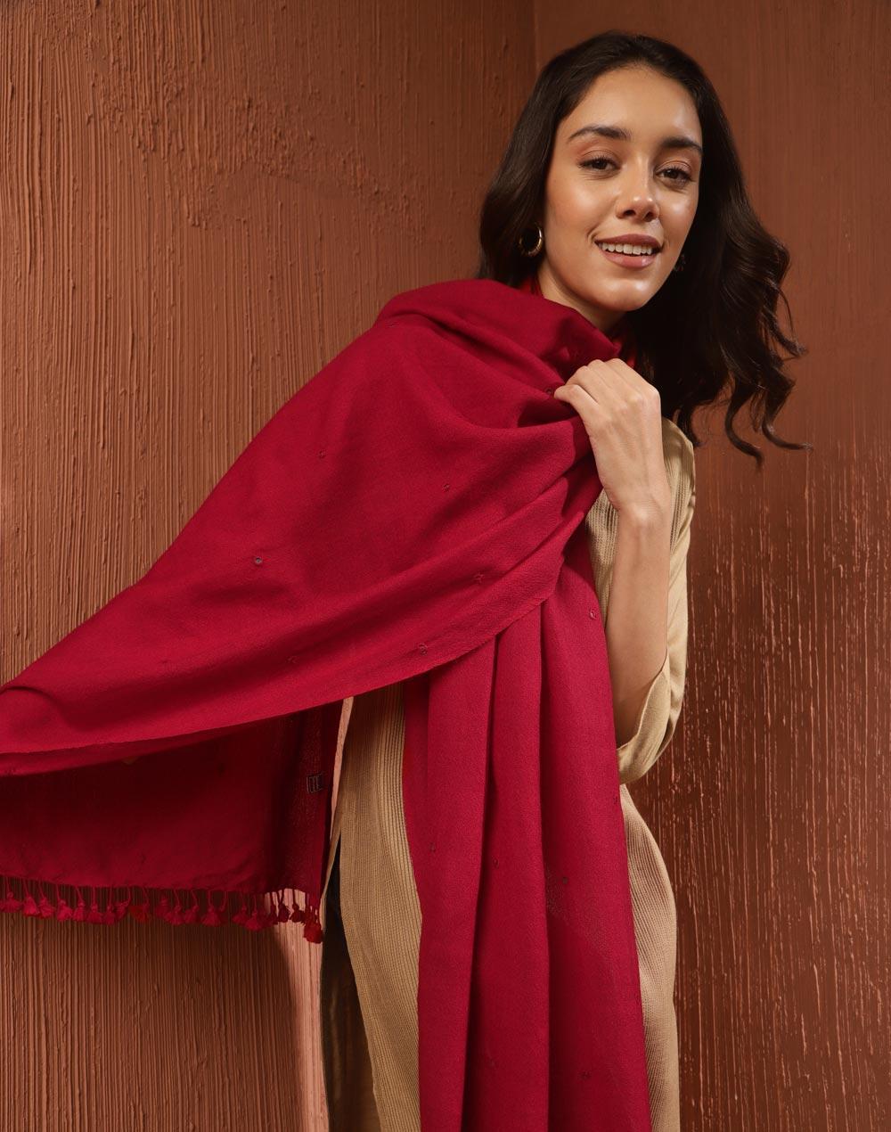 red wool woven stole