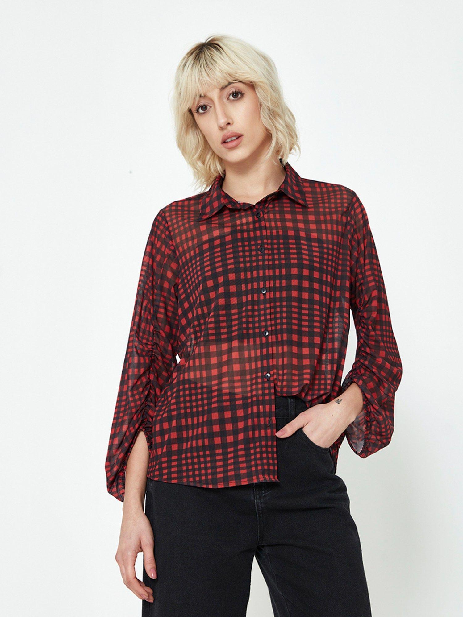 red & black check mesh shirt