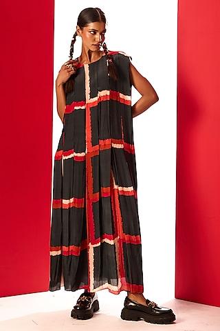 red & black crepe digital printed dress