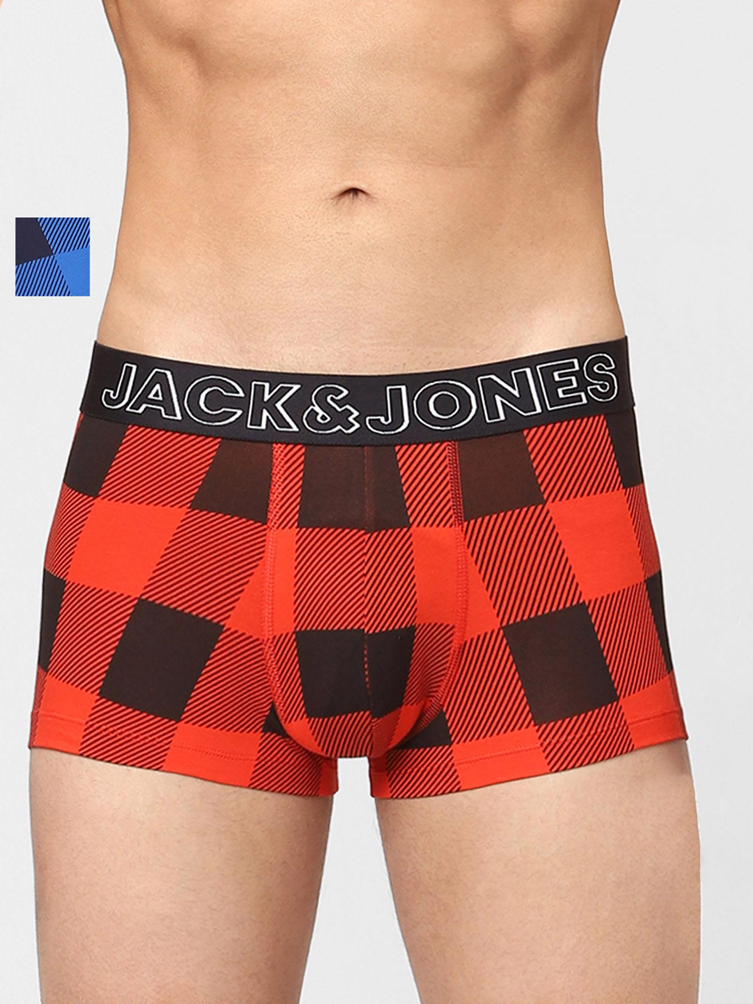 red & blue check trunks