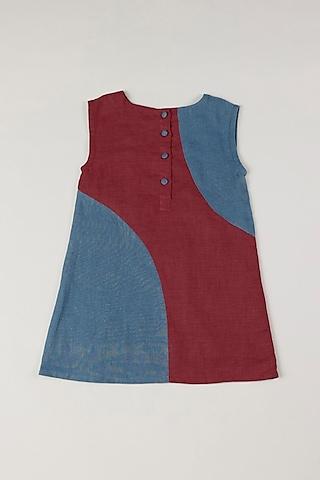 red & blue color blocked dress for girls