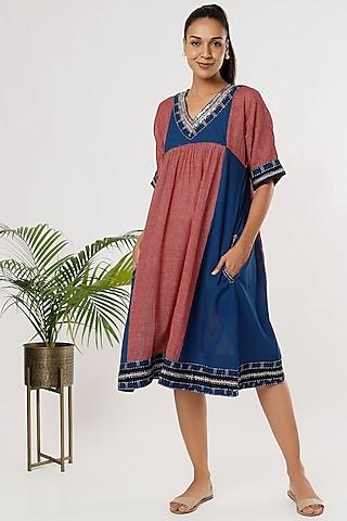 red & blue cotton checkered dress