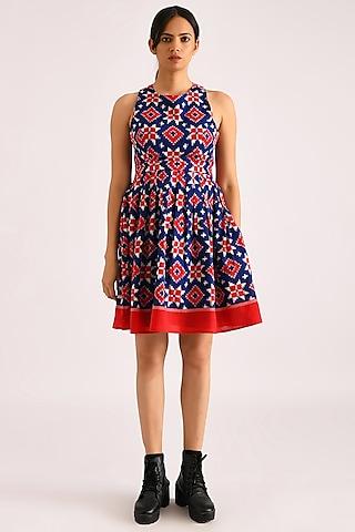 red & blue printed dress