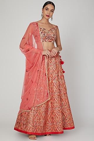 red & golden embroidered lehanga set