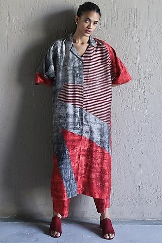 red & grey printed straight kurta set