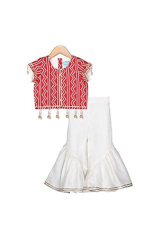 red & ivory bandhani printed sharara set for girls